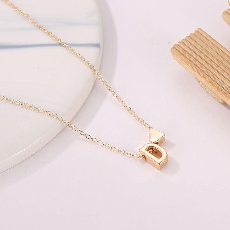 Fashion Tiny Heart Dainty Initial Necklace Gold Silver Color Letter Name Choker Necklace Para sa Babae Pendant Alahas Regalo - plusminusco.com