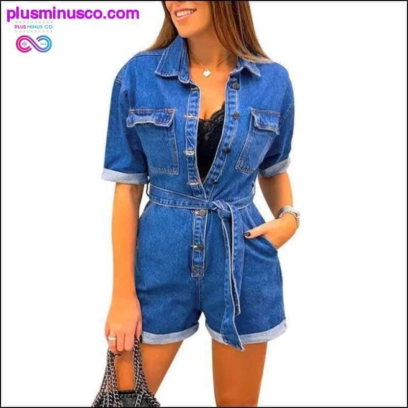 Модные женские джинсовые комбинезоны с сексуальными лацканами и короткими рукавами - plusminusco.com