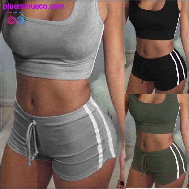 Fashion Women Sports Suit Crop Top+ Shorts Two-piece Outfit - plusminusco.com