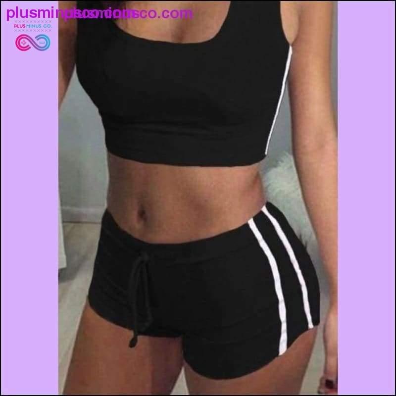Fashion Women Sports Suit Crop Top+ Shorts Two-piece Outfit - plusminusco.com