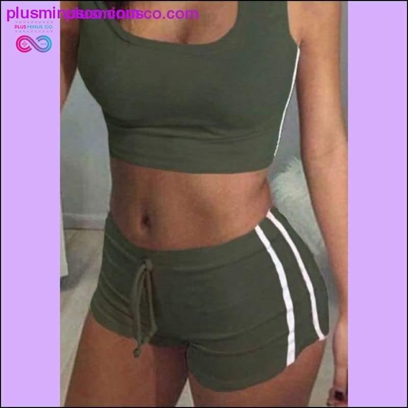 Fashion Women Sports Suit Crop Top+ Shorts Two-piece Outfit - plusminusco.com