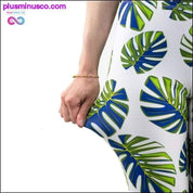 Fashion Women Trend Green Leaves Pattern White Leggings - plusminusco.com