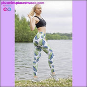 Fashion Women Trend Green Leaves Pattern White Leggings - plusminusco.com