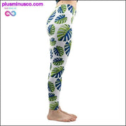 Fashion Women Trend Green Leaves Pattern White Leggings - plusminusco.com