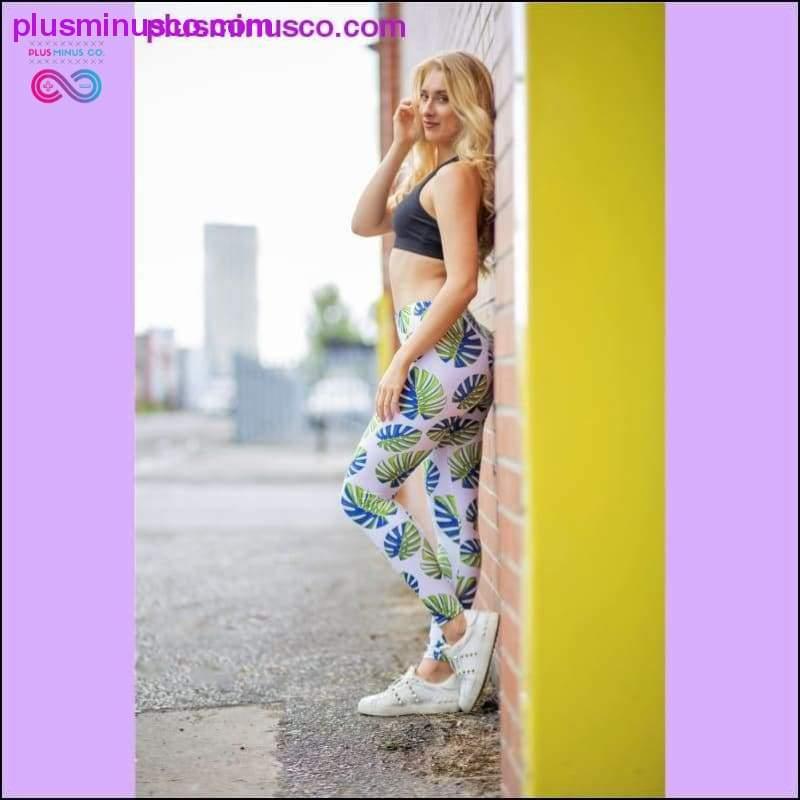 Fashion Women Trend Green Leaves Pattern White Leggings - plusminusco.com