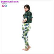 Fashion Women Trend Green Leaves Pattern White Leggings - plusminusco.com