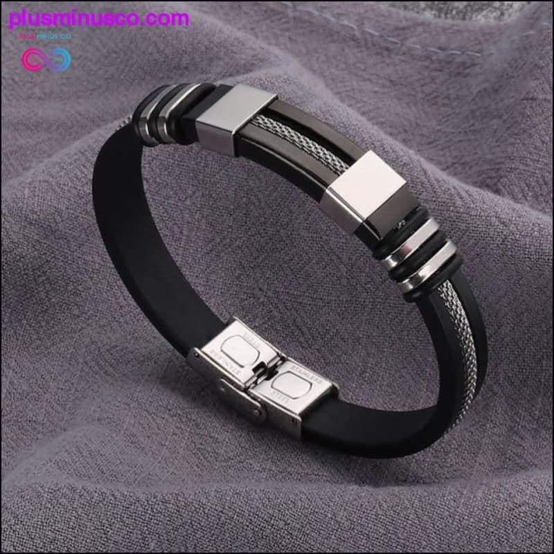 Moderigtige rustfrit stål sorte charme armbånd til mænd || PlusMinusCo - plusminusco.com