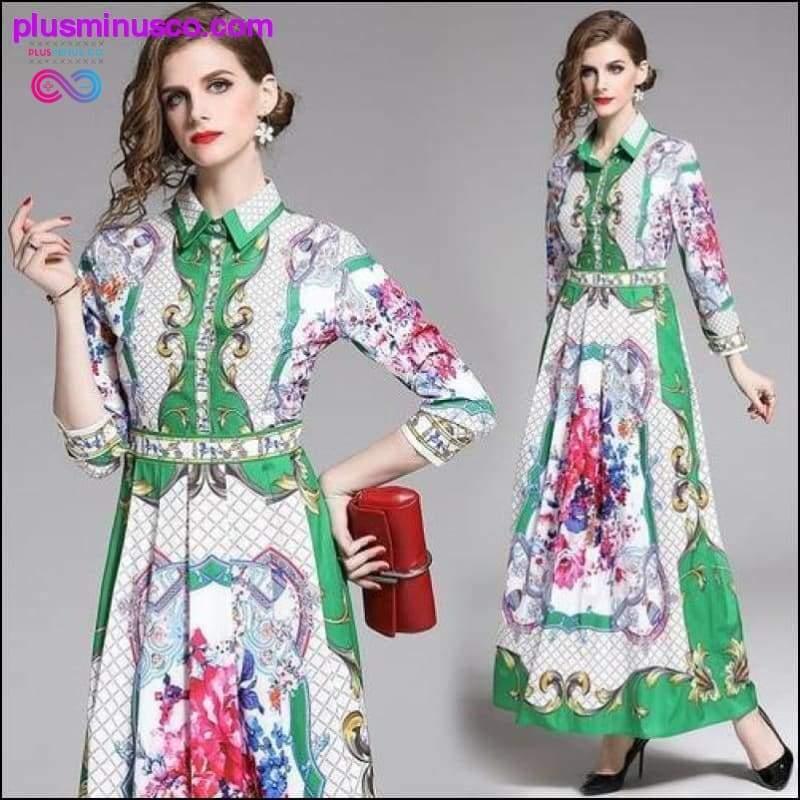Floral Print Collar Ribbon Tie Neck Long Sleeve Party Dress - plusminusco.com