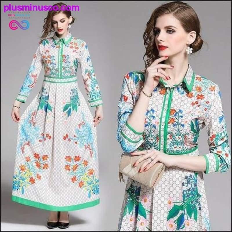 Floral Print Collar Ribbon Tie Neck Long Sleeve Party Dress - plusminusco.com