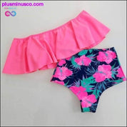 Set Bikini Hem Ruffled Bunga Flora V-Neck Pinggang Tinggi Dua - plusminusco.com