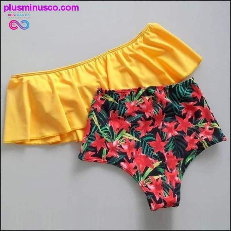 Floral Ruffled Hem Bikini Set Flora V-Neck High-Waisted Two - plusminusco.com
