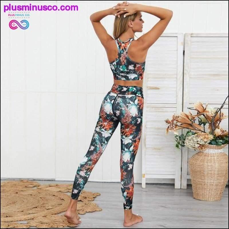 Flowers And Leaves Printing Fitness Set For Women Patchwork - plusminusco.com