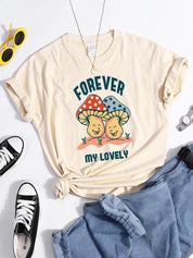 Forever My Lovely Cartoons Champignon Femme T Shirt Été Confortable Manches Courtes Coréen Vintage Vêtements Mode Casual Tshirt - plusminusco.com
