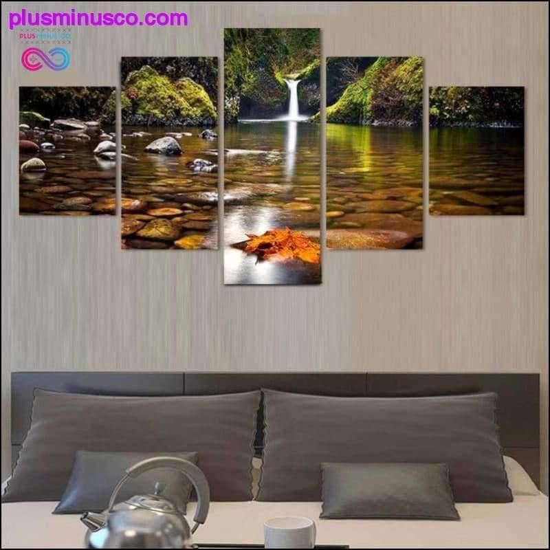 Ierāmēta 5 gab ainavu glezna: sienas ūdenskrituma daba — plusminusco.com