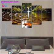 Peinture de paysage encadrée 5 pièces : Le mur cascade nature - plusminusco.com