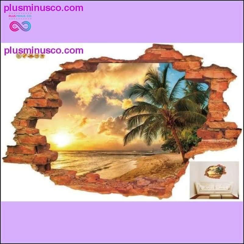 Bezpłatna wysyłka: 3D pęknięta ściana, sceneria zachodu słońca, wyspa morska - plusminusco.com