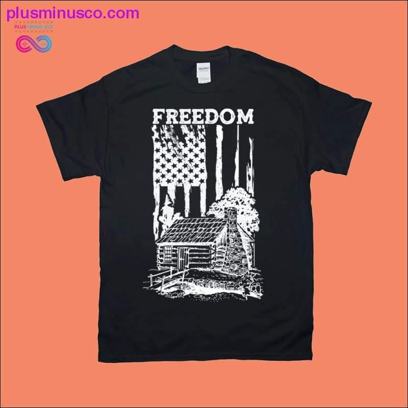 Brīvība | Guļbaļķu māja vertikāla | Amerikas karoga T-krekli - plusminusco.com