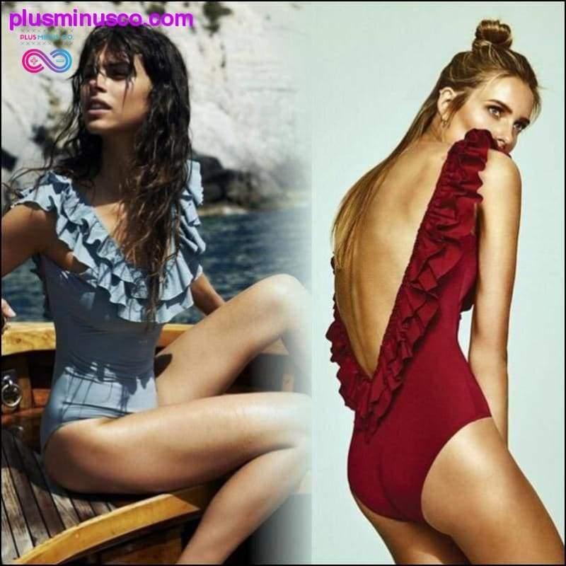 Frill One Piece Summer Black Swimsuit Deep Backless Beach - plusminusco.com