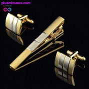 Щипки за вратовръзки и копчета за ръкавели в матово злато и сребро за мъже - plusminusco.com