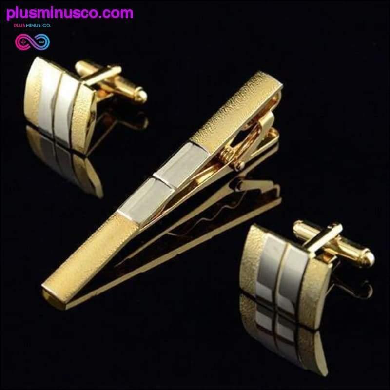 Klipy na kravaty a manžetové knoflíčky v matném zlatém stříbrném odstínu pro muže - plusminusco.com