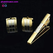 Щипки за вратовръзки и копчета за ръкавели в матово злато и сребро за мъже - plusminusco.com
