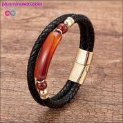 Genuine Leather Bracelet Men Multilayer Rope Natural Stone - plusminusco.com