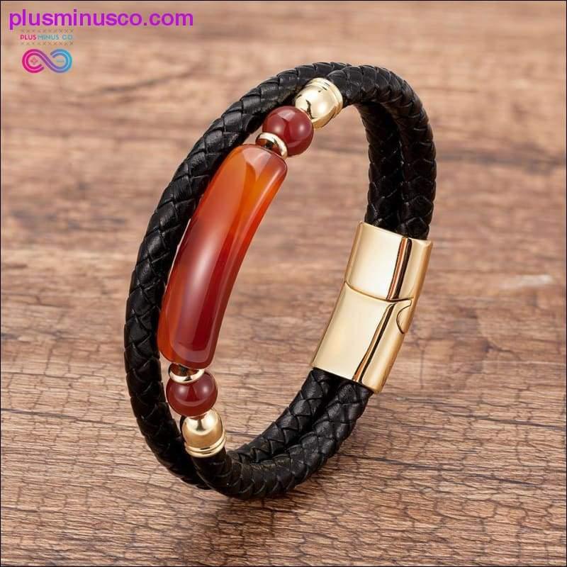 Genuine Leather Bracelet Men Multilayer Rope Natural Stone - plusminusco.com