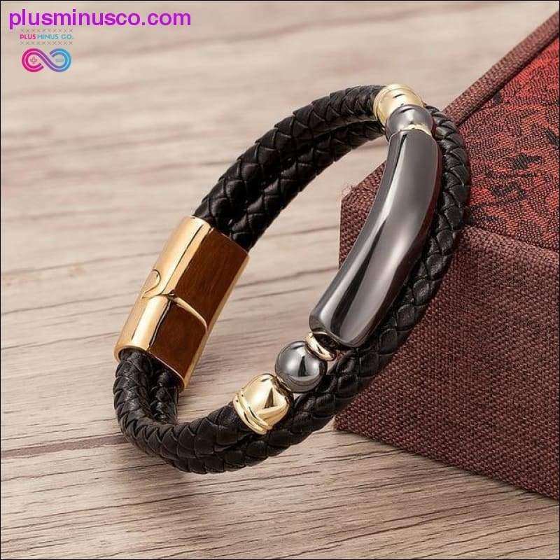 Genuine Leather Bracelet Men Multilayer Rope Natural Stone - plusminusco.com