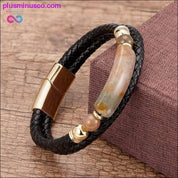 Genuine Leather Bracelet Men Multilayer Rope Natural Stone - plusminusco.com