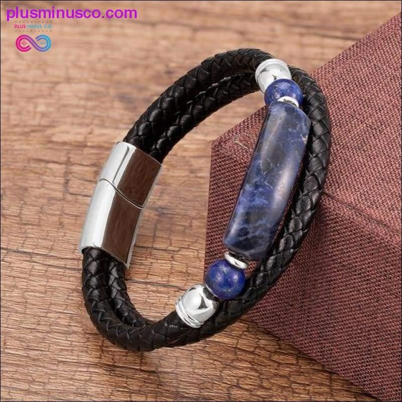 Genuine Leather Bracelet Men Multilayer Rope Natural Stone - plusminusco.com