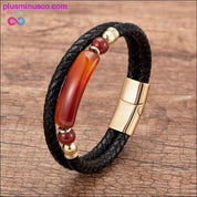 Genuine Leather Bracelet Men Multilayer Rope Natural Stone - plusminusco.com