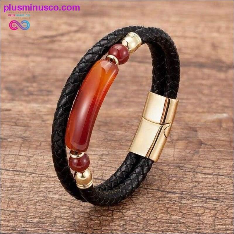 Genuine Leather Bracelet Men Multilayer Rope Natural Stone - plusminusco.com