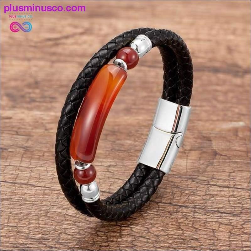Genuine Leather Bracelet Men Multilayer Rope Natural Stone - plusminusco.com