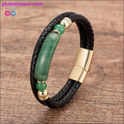 Genuine Leather Bracelet Men Multilayer Rope Natural Stone - plusminusco.com