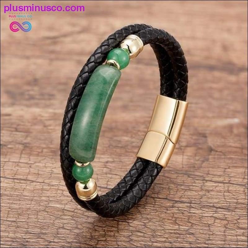 Genuine Leather Bracelet Men Multilayer Rope Natural Stone - plusminusco.com