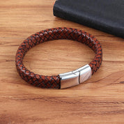 Genuine Leather Bracelet Stainless Steel Magnetic Clasp Men - plusminusco.com