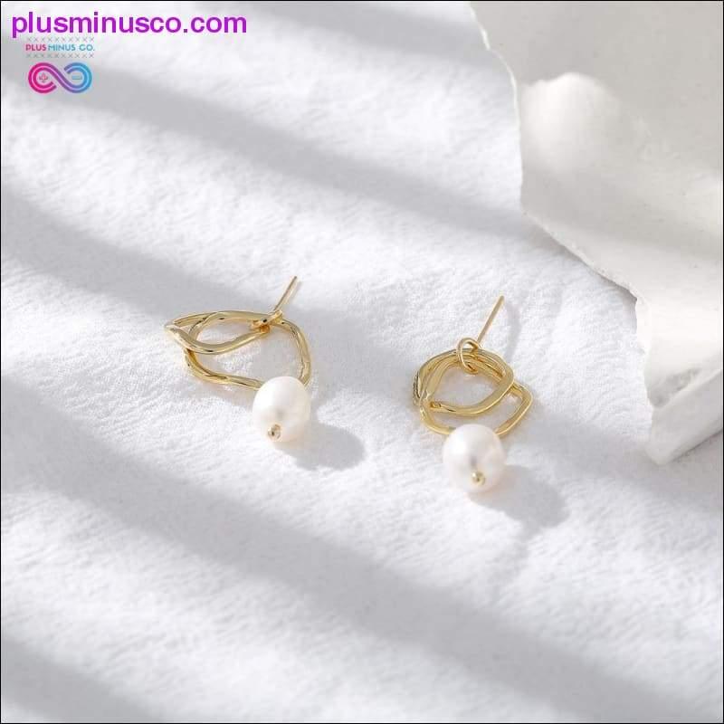 Geometric Drop Natural Pearl Earrings Earrnings - plusminusco.com