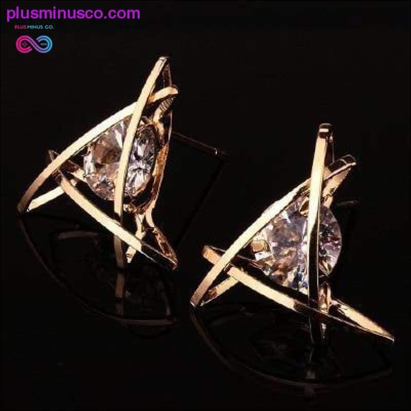 Модні геометричні порожнисті квадратні трикутні сережки з цирконом, модні сережки з цирконом, золотий і срібний кольори, квадрат і трикутник, мінімалістичний - plusminusco.com