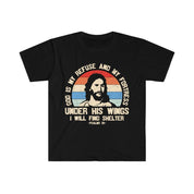 God is my refuse and my fortress, under his wings I will find shelter, Bible verse, Psalms 91, Unisex Soft style T-Shirt Cotton, Crew neck, DTG, Men's Clothing, Regular fit, T-shirts, Women's Clothing - plusminusco.com
