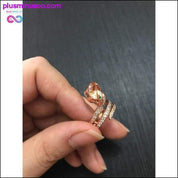 Gold Beaded Snake Ring With Crystal || PlusMinusco.com - plusminusco.com