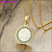 Zlatý kulatý náboženský náhrdelník CZ Stone - plusminusco.com