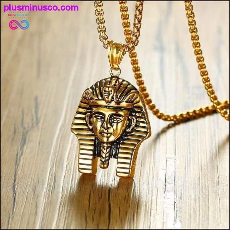 Colar com pingente de faraó egípcio dourado para homens - plusminusco.com