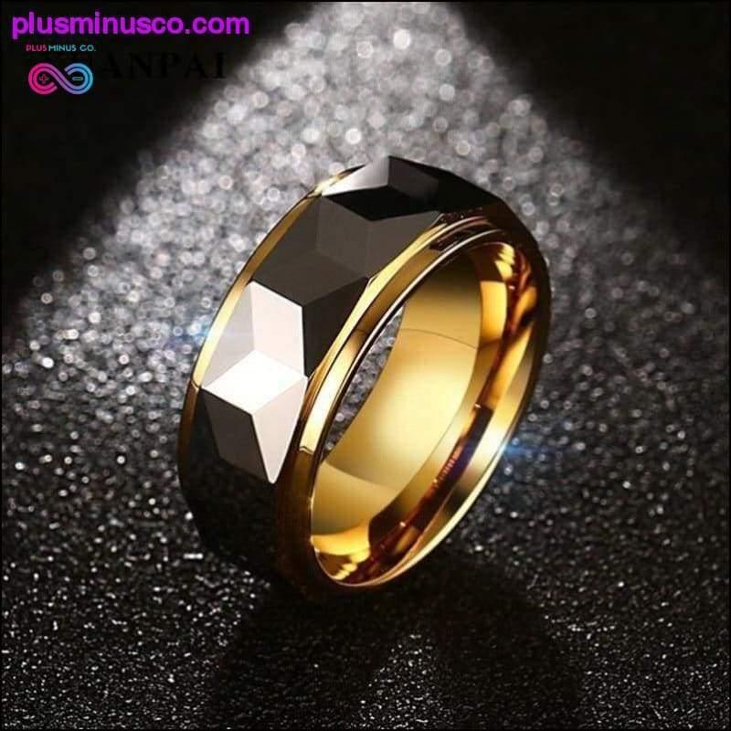 Zelta krāsas volframa gredzens vīriešiem rotaslietas 8 MM, melns karbīds - plusminusco.com