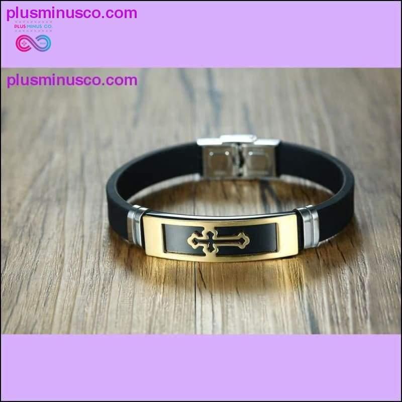 Браслет-манжет золотого кольору для чоловіків, чорні гумові браслети - plusminusco.com