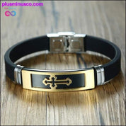 Bracelet manchette croisé doré pour hommes Bracelets en caoutchouc noir - plusminusco.com