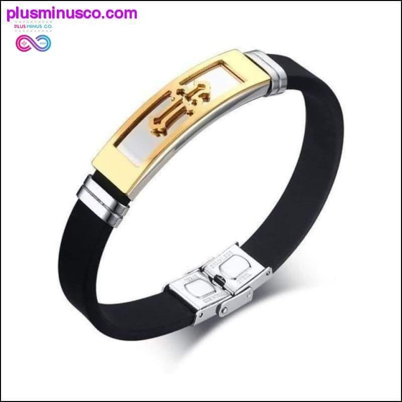 Мужской браслет-манжета золотистого цвета с крестом, черные резиновые браслеты - plusminusco.com