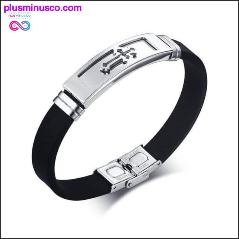 Мужской браслет-манжета золотистого цвета с крестом, черные резиновые браслеты - plusminusco.com