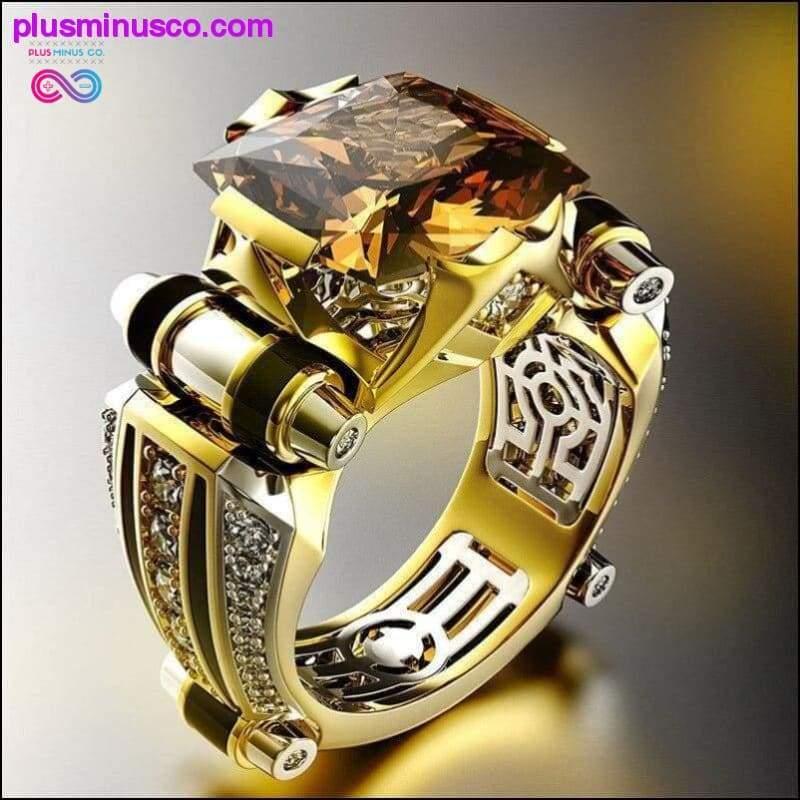 Златен с черен камък стимпънк винтидж мъжки пръстен - plusminusco.com