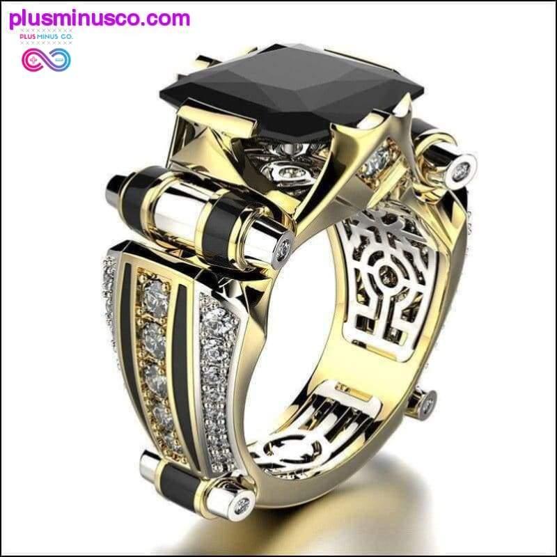 Zlatý s černým kamenem Steampunk Vintage Men Ring - plusminusco.com