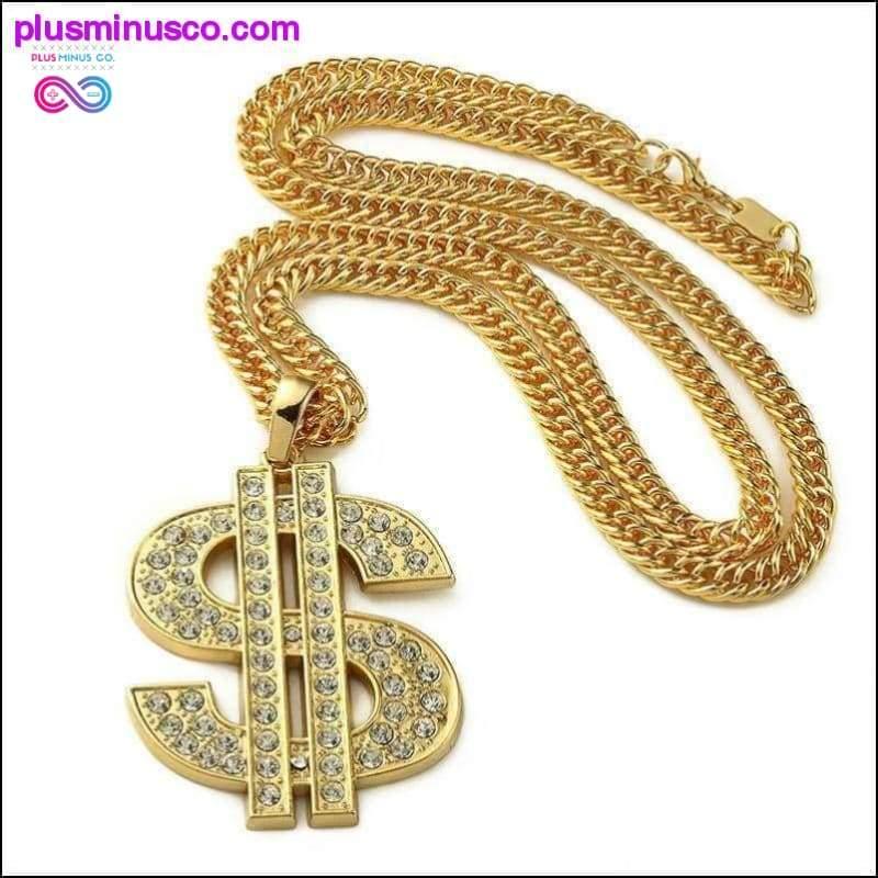 Goldene große Dollar-$-Zeichen-Unisex-Halskette - plusminusco.com